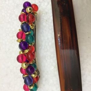 2 Vintage Barrettes Brown made in France-other is MultiColored Hair Accessories